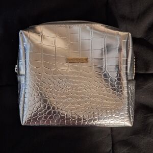 Ed Hardy Silver Crocodile Embossed Women's Cosmetic Bag